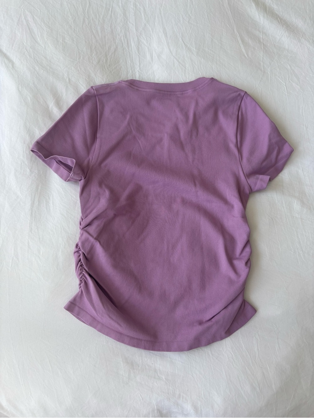 OQQ Lavender Ruched Ribbed Baby Tee Small - Picture 2 of 3